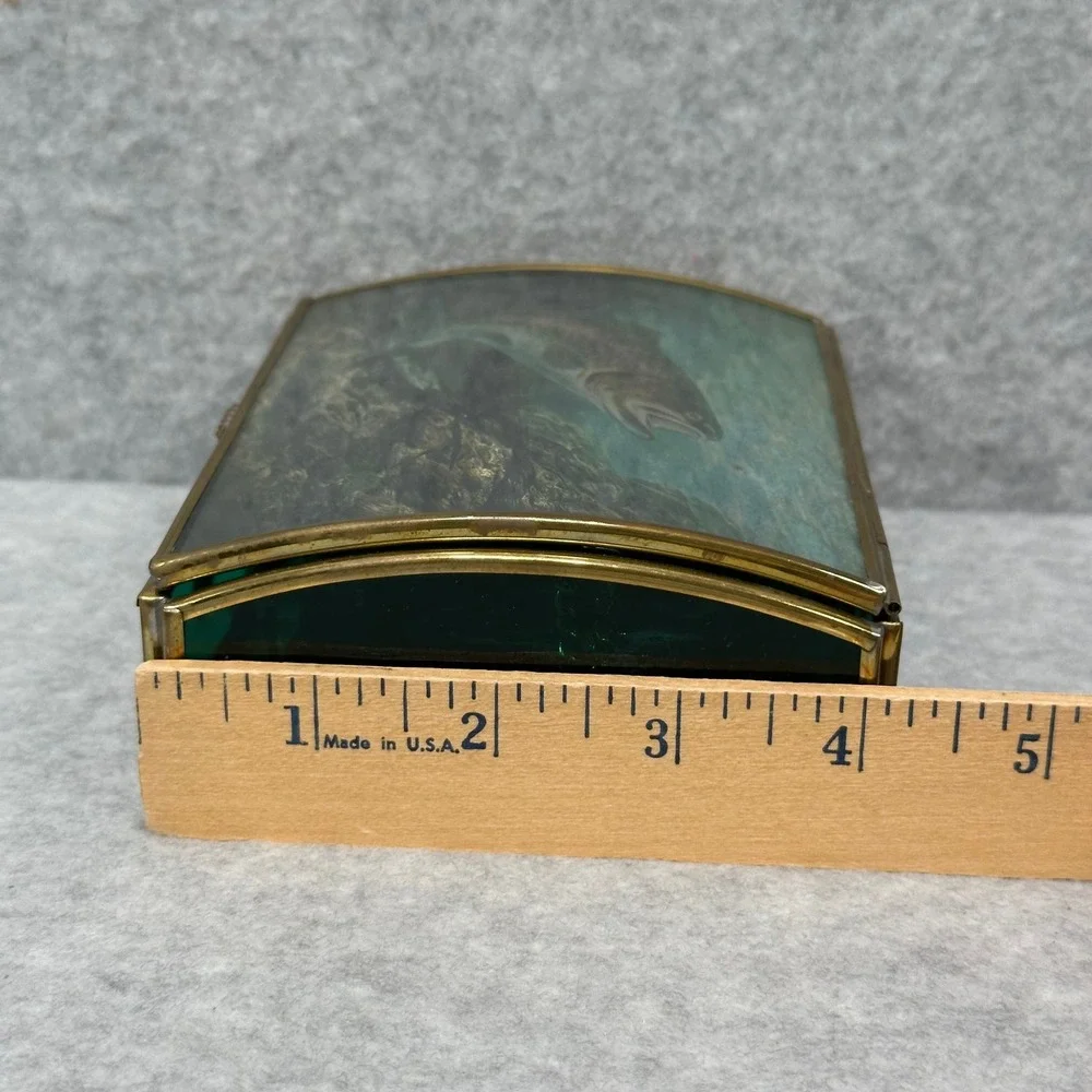 Via Vermont Handcrafted Glass Trinket Box Rainbow Trout Randy McGovern Artwork